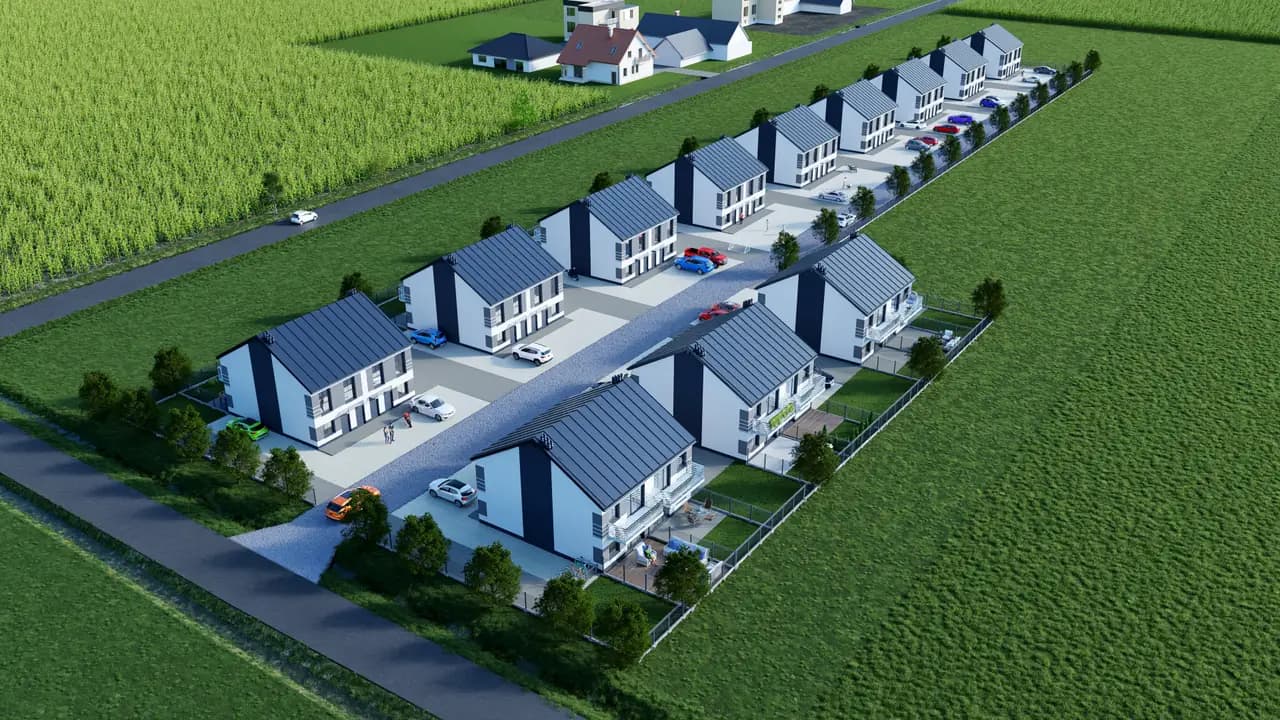 Widok z lotu ptaka na inwestycję Osiedle Platanowe